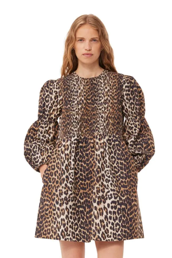 Clothing GANNI Dresses Leopard Cotton Poplin Smock Mini Dress Leopard Clothing GANNI Dresses Leopard Cotton Poplin Smock Mini Dress Leopard