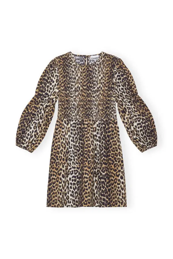 Clothing GANNI Dresses Leopard Cotton Poplin Smock Mini Dress Leopard Clothing GANNI Dresses Leopard Cotton Poplin Smock Mini Dress Leopard