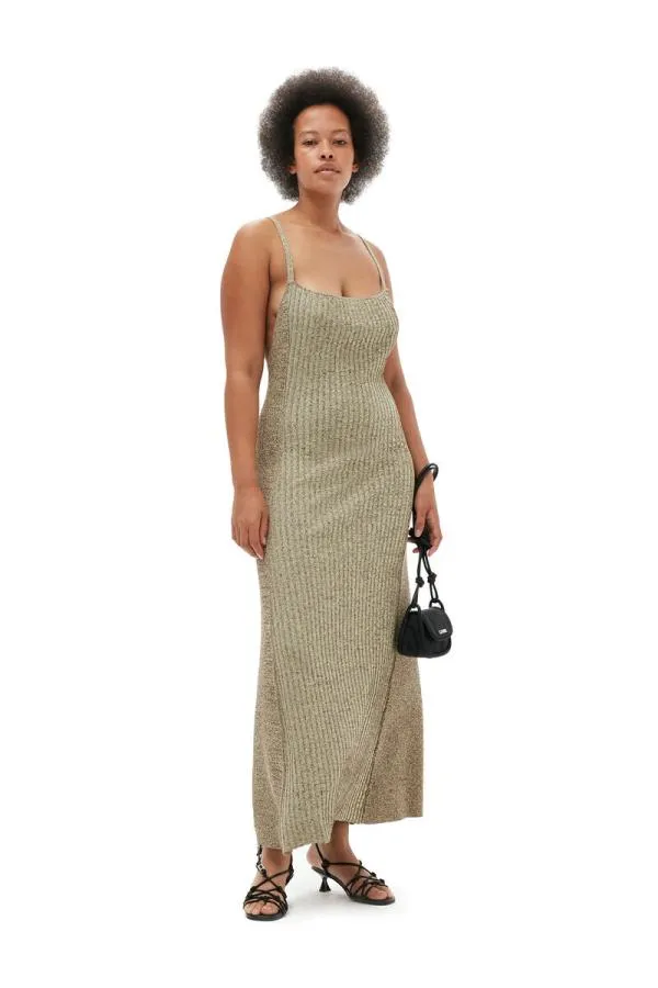 Clothing GANNI Dresses Melange Knit Maxi Dress Brandy Brown Clothing GANNI Dresses Melange Knit Maxi Dress Brandy Brown