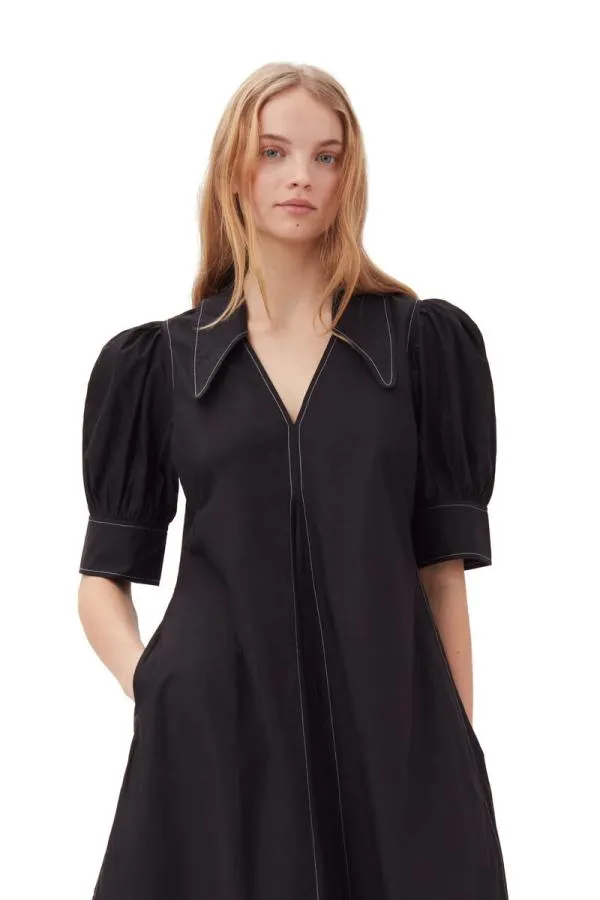 Clothing GANNI Dresses Poplin Midi Dress Black Clothing GANNI Dresses Poplin Midi Dress Black