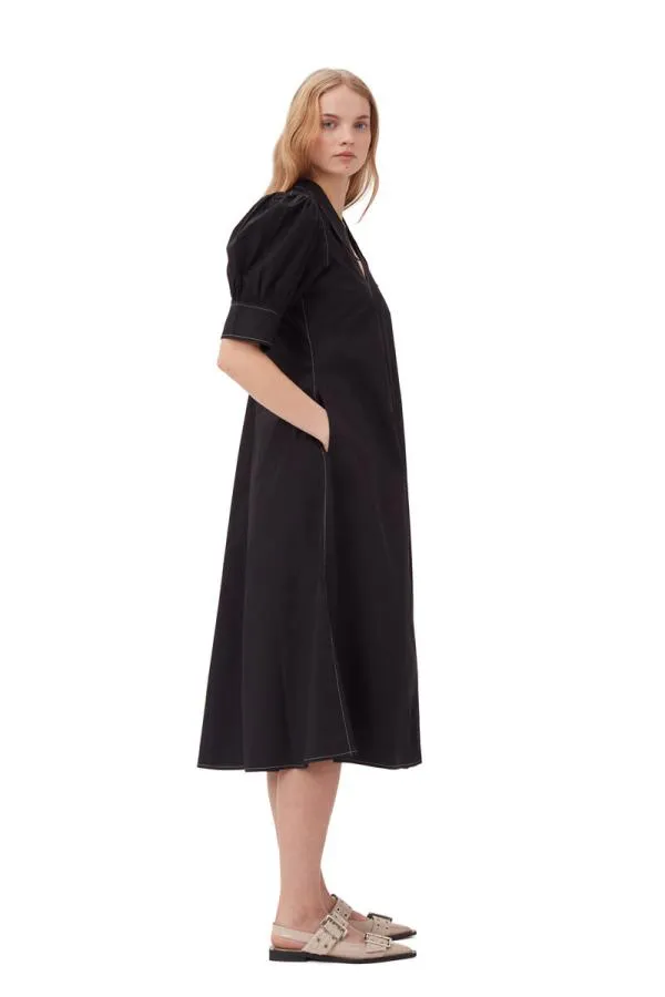 Clothing GANNI Dresses Poplin Midi Dress Black Clothing GANNI Dresses Poplin Midi Dress Black