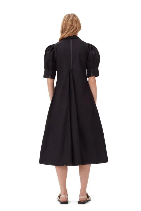 Clothing GANNI Dresses Poplin Midi Dress Black Clothing GANNI Dresses Poplin Midi Dress Black