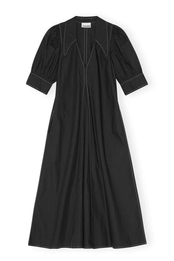 Clothing GANNI Dresses Poplin Midi Dress Black Clothing GANNI Dresses Poplin Midi Dress Black