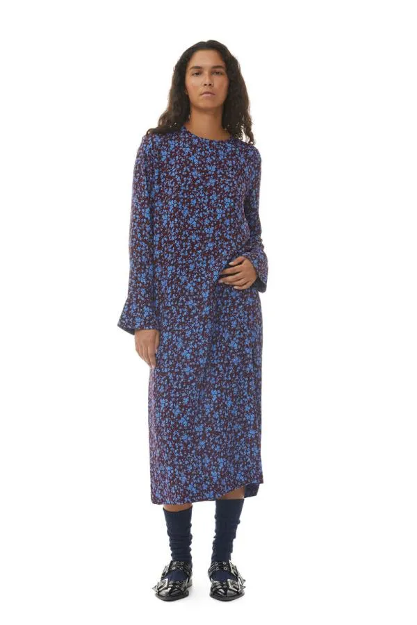 Clothing GANNI Dresses Printed Crepe Midi Dress Port Royale