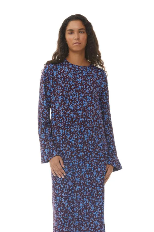 Clothing GANNI Dresses Printed Crepe Midi Dress Port Royale Clothing GANNI Dresses Printed Crepe Midi Dress Port Royale