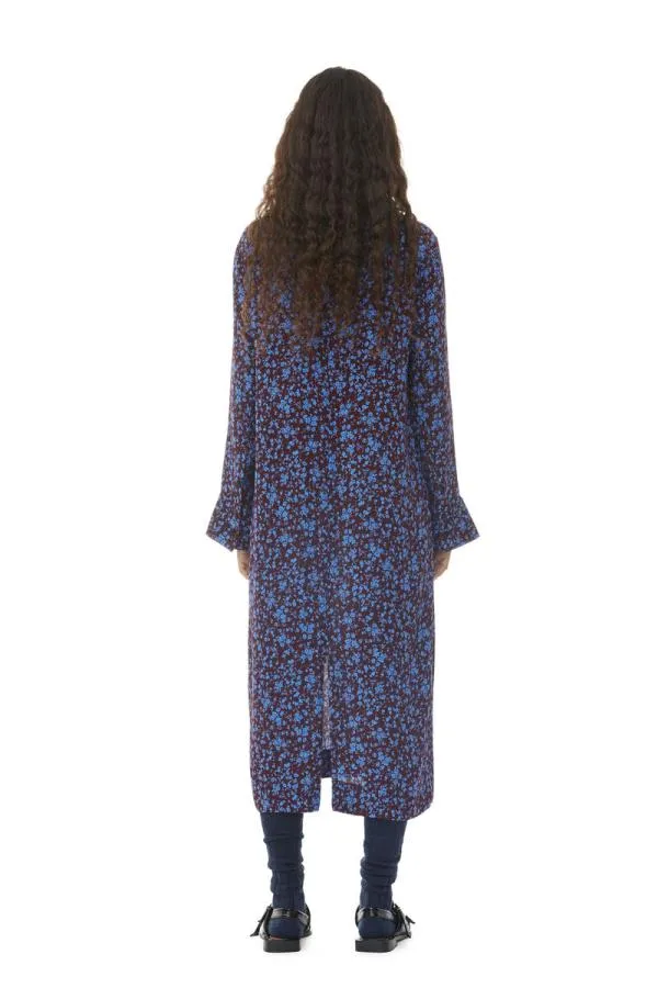 Clothing GANNI Dresses Printed Crepe Midi Dress Port Royale Clothing GANNI Dresses Printed Crepe Midi Dress Port Royale