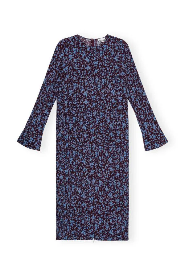 Clothing GANNI Dresses Printed Crepe Midi Dress Port Royale Clothing GANNI Dresses Printed Crepe Midi Dress Port Royale