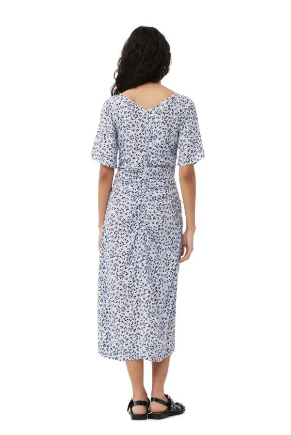 Clothing GANNI Dresses Printed Crepe Uneck Midi Dress Heather