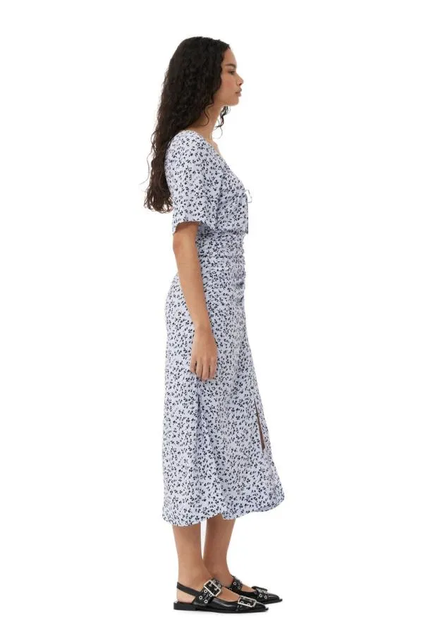 Clothing GANNI Dresses Printed Crepe Uneck Midi Dress Heather