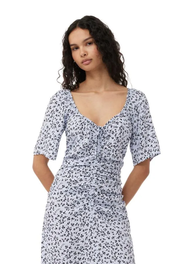 Clothing GANNI Dresses Printed Crepe Uneck Midi Dress Heather