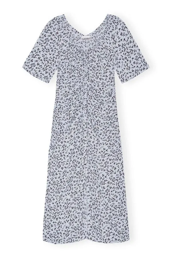 Clothing GANNI Dresses Printed Crepe Uneck Midi Dress Heather