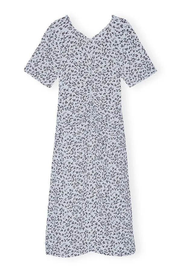 Clothing GANNI Dresses Printed Crepe Uneck Midi Dress Heather