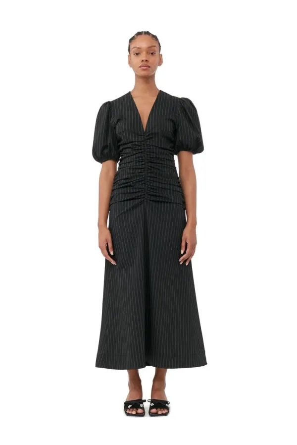 Clothing GANNI Dresses Stretch Stripe Gathered Long Dress Black