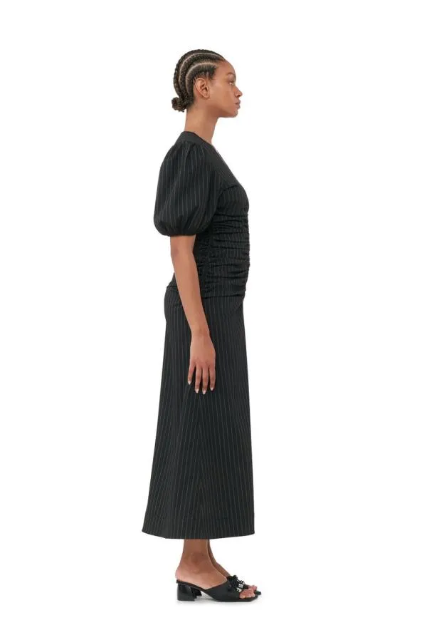 Clothing GANNI Dresses Stretch Stripe Gathered Long Dress Black Clothing GANNI Dresses Stretch Stripe Gathered Long Dress Black