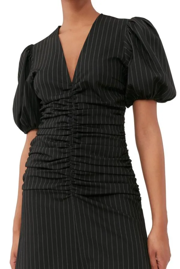 Clothing GANNI Dresses Stretch Stripe Gathered Long Dress Black Clothing GANNI Dresses Stretch Stripe Gathered Long Dress Black