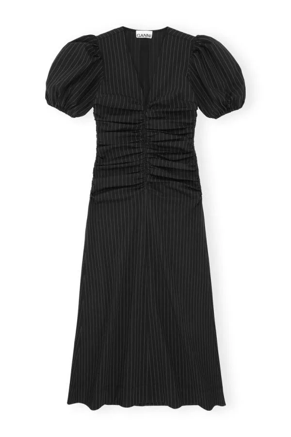 Clothing GANNI Dresses Stretch Stripe Gathered Long Dress Black Clothing GANNI Dresses Stretch Stripe Gathered Long Dress Black