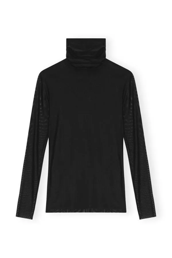 Clothing GANNI Extended Sizes Black Mesh Long Sleeve Roll Neck Blouse Black Clothing GANNI Extended Sizes Black Mesh Long Sleeve Roll Neck Blouse Black