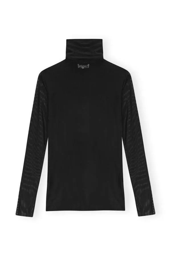 Clothing GANNI Extended Sizes Black Mesh Long Sleeve Roll Neck Blouse Black Clothing GANNI Extended Sizes Black Mesh Long Sleeve Roll Neck Blouse Black