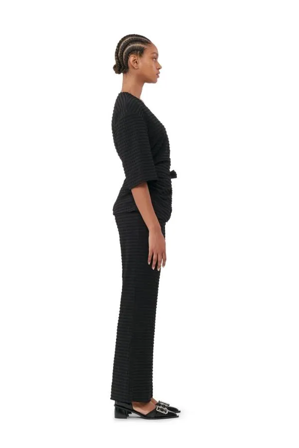 Clothing GANNI Extended Sizes Black Stretch Seersucker Wrap Blouse Black Clothing GANNI Extended Sizes Black Stretch Seersucker Wrap Blouse Black