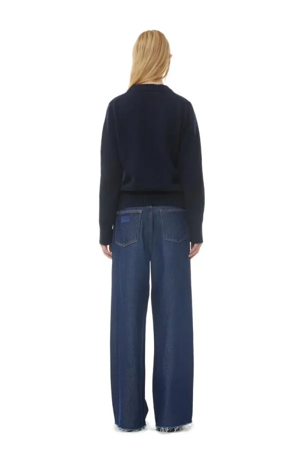 Clothing GANNI Extended Sizes Blue Flower Graphic Oneck Pullover Sky Captain Clothing GANNI Extended Sizes Blue Flower Graphic Oneck Pullover Sky Captain
