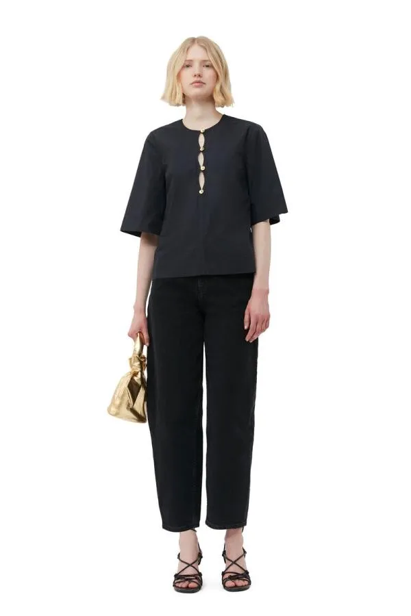 Clothing GANNI Extended Sizes Cotton Poplin Blouse Black