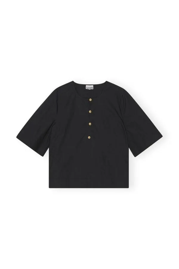 Clothing GANNI Extended Sizes Cotton Poplin Blouse Black Clothing GANNI Extended Sizes Cotton Poplin Blouse Black
