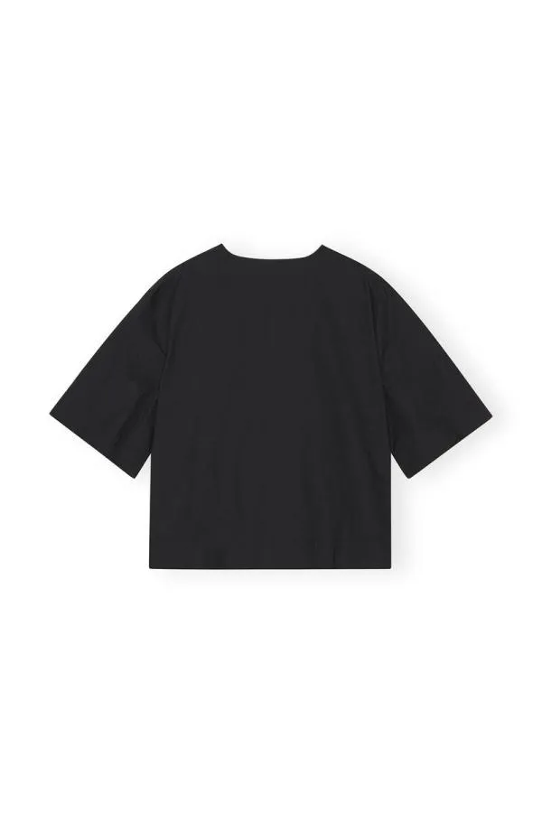 Clothing GANNI Extended Sizes Cotton Poplin Blouse Black Clothing GANNI Extended Sizes Cotton Poplin Blouse Black