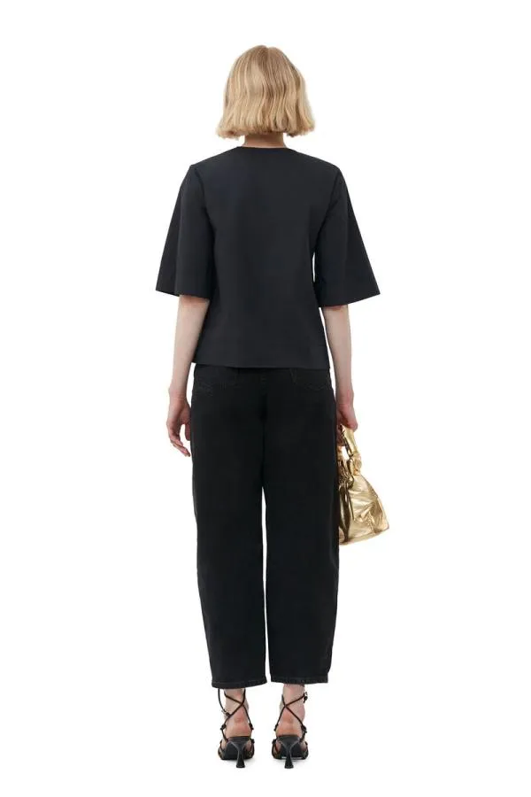 Clothing GANNI Extended Sizes Cotton Poplin Blouse Black Clothing GANNI Extended Sizes Cotton Poplin Blouse Black