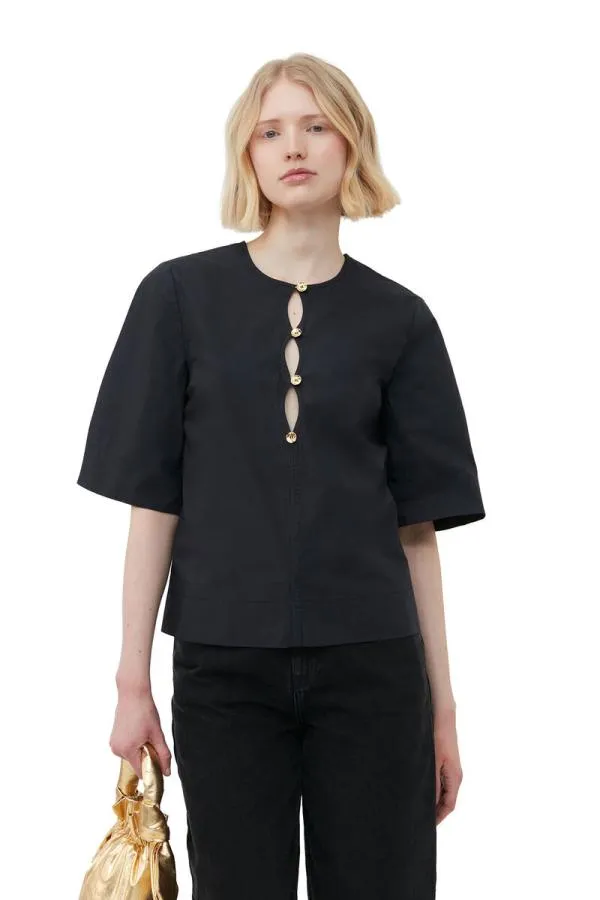Clothing GANNI Extended Sizes Cotton Poplin Blouse Black Clothing GANNI Extended Sizes Cotton Poplin Blouse Black
