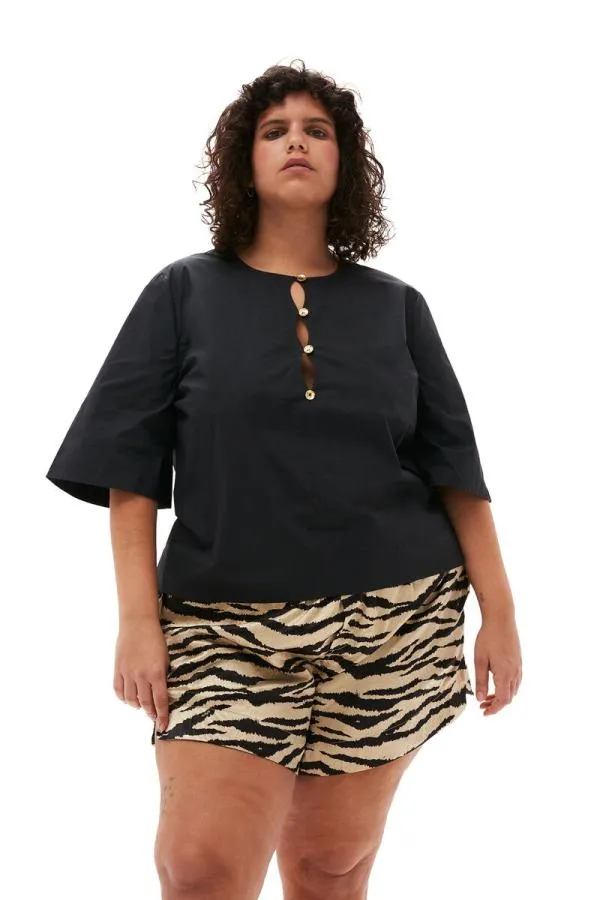 Clothing GANNI Extended Sizes Cotton Poplin Blouse Black Clothing GANNI Extended Sizes Cotton Poplin Blouse Black
