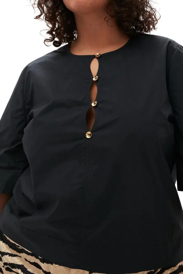 Clothing GANNI Extended Sizes Cotton Poplin Blouse Black Clothing GANNI Extended Sizes Cotton Poplin Blouse Black