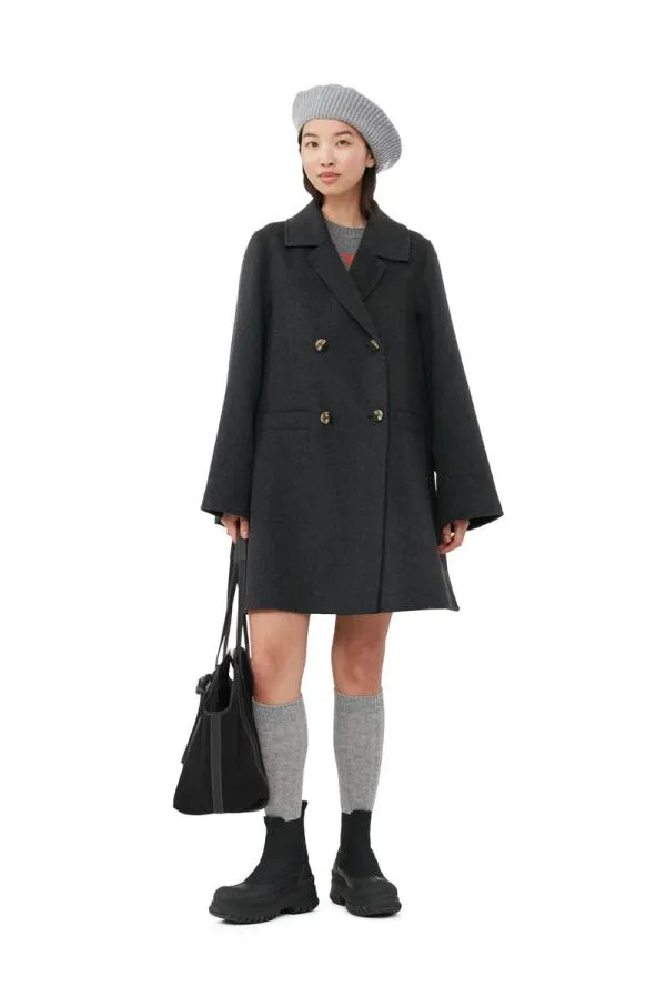 Clothing GANNI Extended Sizes Grey Wool Midi Jacket Phantom