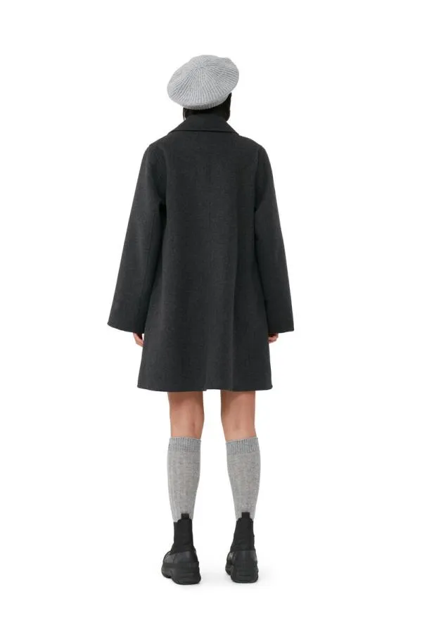 Clothing GANNI Extended Sizes Grey Wool Midi Jacket Phantom Clothing GANNI Extended Sizes Grey Wool Midi Jacket Phantom