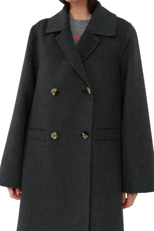Clothing GANNI Extended Sizes Grey Wool Midi Jacket Phantom Clothing GANNI Extended Sizes Grey Wool Midi Jacket Phantom