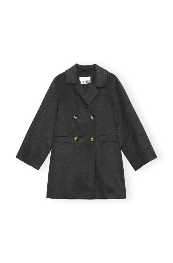 Clothing GANNI Extended Sizes Grey Wool Midi Jacket Phantom Clothing GANNI Extended Sizes Grey Wool Midi Jacket Phantom