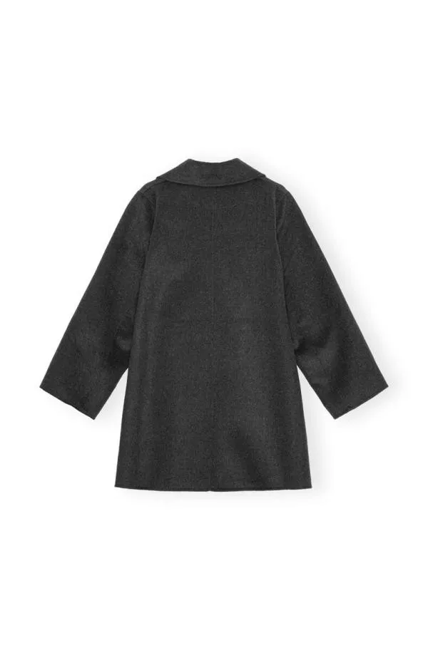 Clothing GANNI Extended Sizes Grey Wool Midi Jacket Phantom Clothing GANNI Extended Sizes Grey Wool Midi Jacket Phantom
