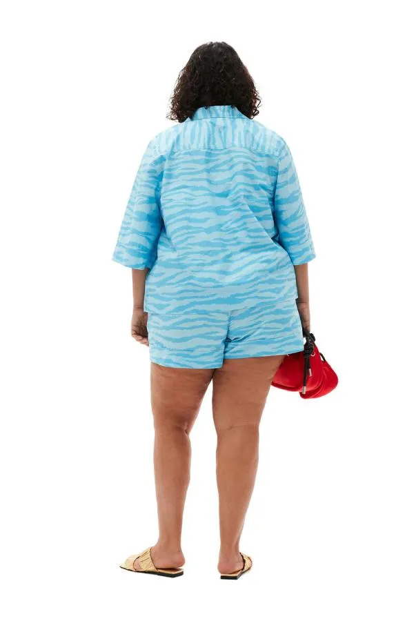 Clothing GANNI Extended Sizes Printed Cotton Elasticated Shorts Ethereal Blue Clothing GANNI Extended Sizes Printed Cotton Elasticated Shorts Ethereal Blue