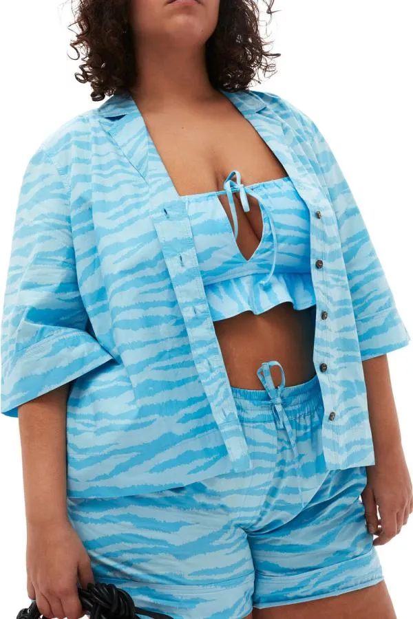 Clothing GANNI Extended Sizes Printed Cotton Elasticated Shorts Ethereal Blue Clothing GANNI Extended Sizes Printed Cotton Elasticated Shorts Ethereal Blue