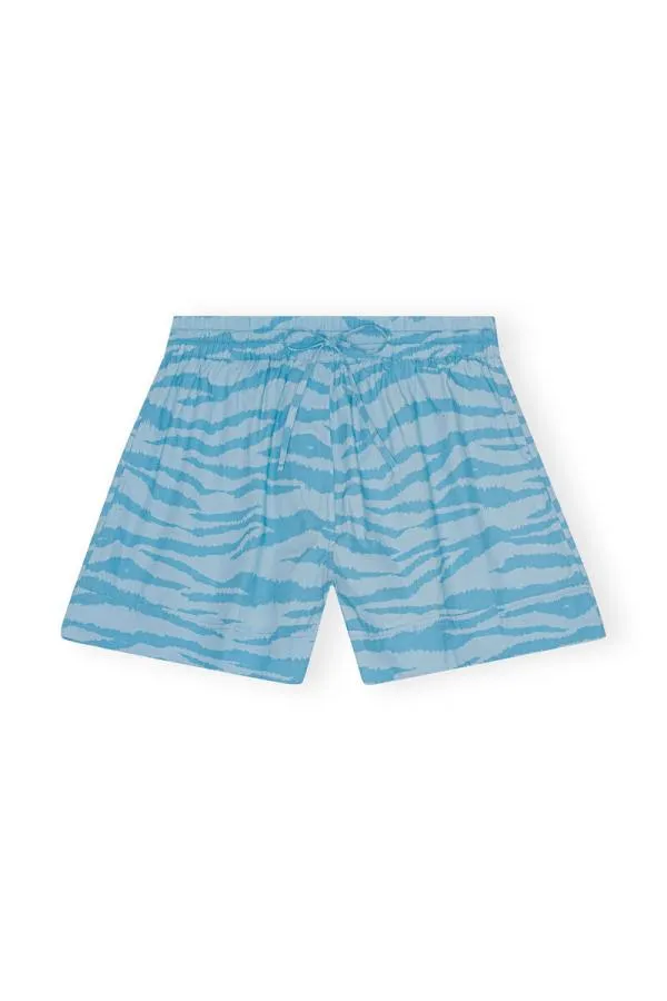 Clothing GANNI Extended Sizes Printed Cotton Elasticated Shorts Ethereal Blue Clothing GANNI Extended Sizes Printed Cotton Elasticated Shorts Ethereal Blue