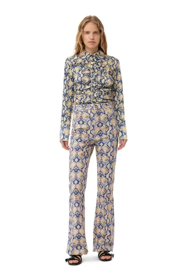 Clothing GANNI Extended Sizes Snake Printed Crinkled Satin Fitted Shirt Safari Clothing GANNI Extended Sizes Snake Printed Crinkled Satin Fitted Shirt Safari