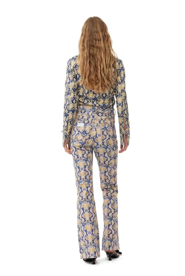 Clothing GANNI Extended Sizes Snake Printed Crinkled Satin Fitted Shirt Safari Clothing GANNI Extended Sizes Snake Printed Crinkled Satin Fitted Shirt Safari