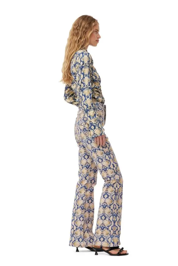 Clothing GANNI Extended Sizes Snake Printed Crinkled Satin Fitted Shirt Safari Clothing GANNI Extended Sizes Snake Printed Crinkled Satin Fitted Shirt Safari