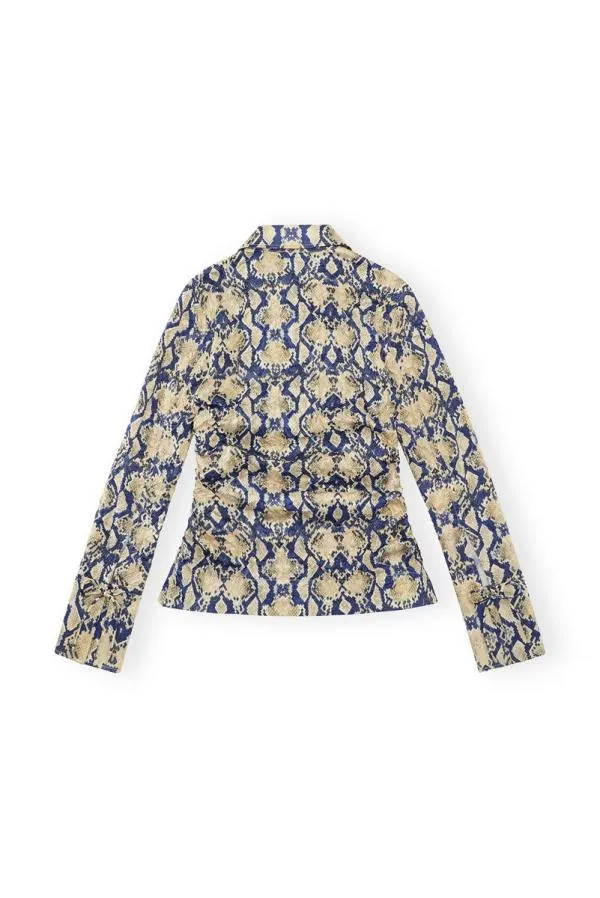 Clothing GANNI Extended Sizes Snake Printed Crinkled Satin Fitted Shirt Safari Clothing GANNI Extended Sizes Snake Printed Crinkled Satin Fitted Shirt Safari