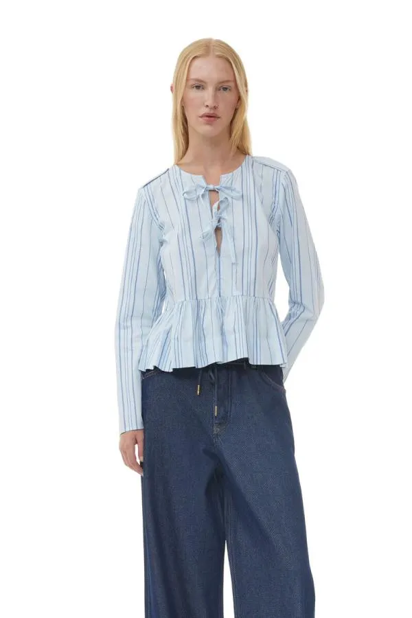 Clothing GANNI Extended Sizes Striped Twill Peplum Blouse Heather