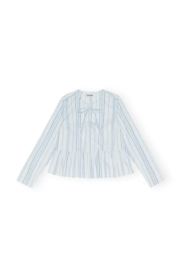 Clothing GANNI Extended Sizes Striped Twill Peplum Blouse Heather Clothing GANNI Extended Sizes Striped Twill Peplum Blouse Heather