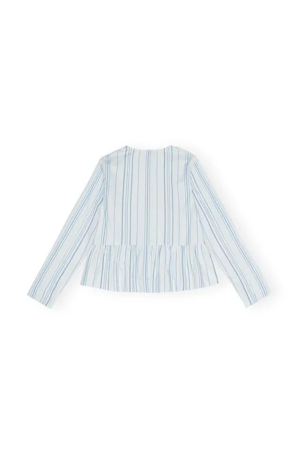 Clothing GANNI Extended Sizes Striped Twill Peplum Blouse Heather Clothing GANNI Extended Sizes Striped Twill Peplum Blouse Heather