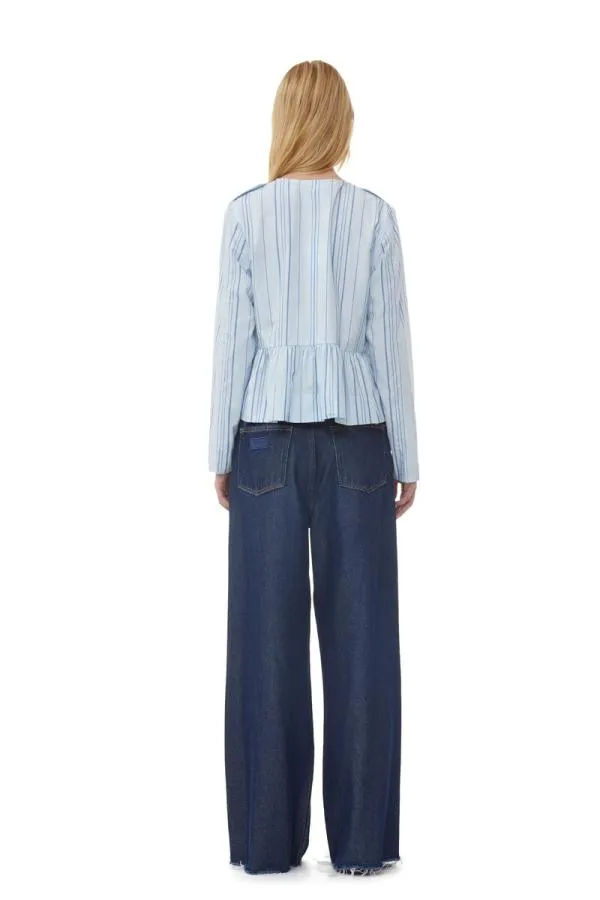 Clothing GANNI Extended Sizes Striped Twill Peplum Blouse Heather Clothing GANNI Extended Sizes Striped Twill Peplum Blouse Heather