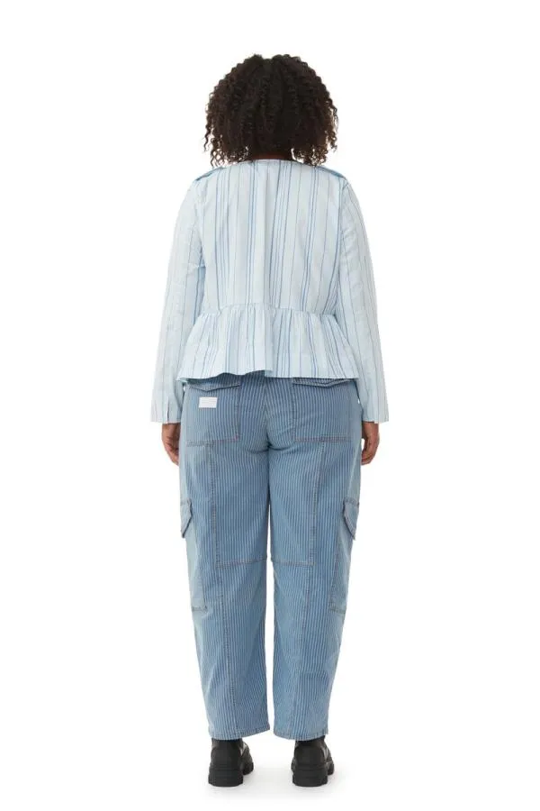 Clothing GANNI Extended Sizes Striped Twill Peplum Blouse Heather Clothing GANNI Extended Sizes Striped Twill Peplum Blouse Heather