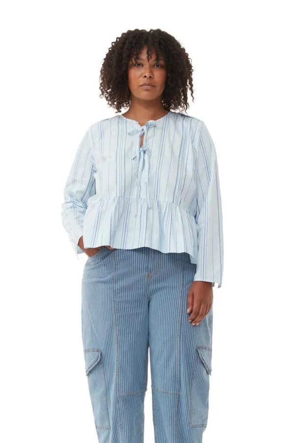 Clothing GANNI Extended Sizes Striped Twill Peplum Blouse Heather Clothing GANNI Extended Sizes Striped Twill Peplum Blouse Heather