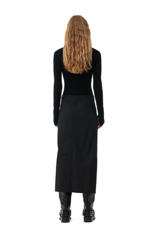 Clothing GANNI Knitwear Black Ribbed Merino Polo Blouse Black Clothing GANNI Knitwear Black Ribbed Merino Polo Blouse Black